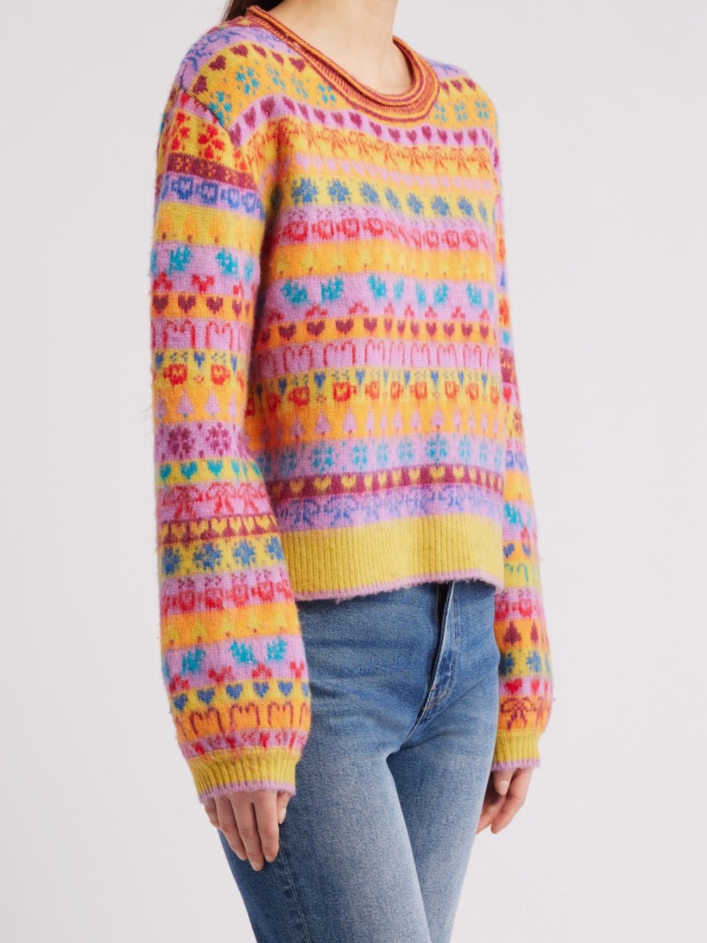 NWT Free Prople Favorite Things Mixed Print Wool Blend Sweater - Picture 8 of 13
